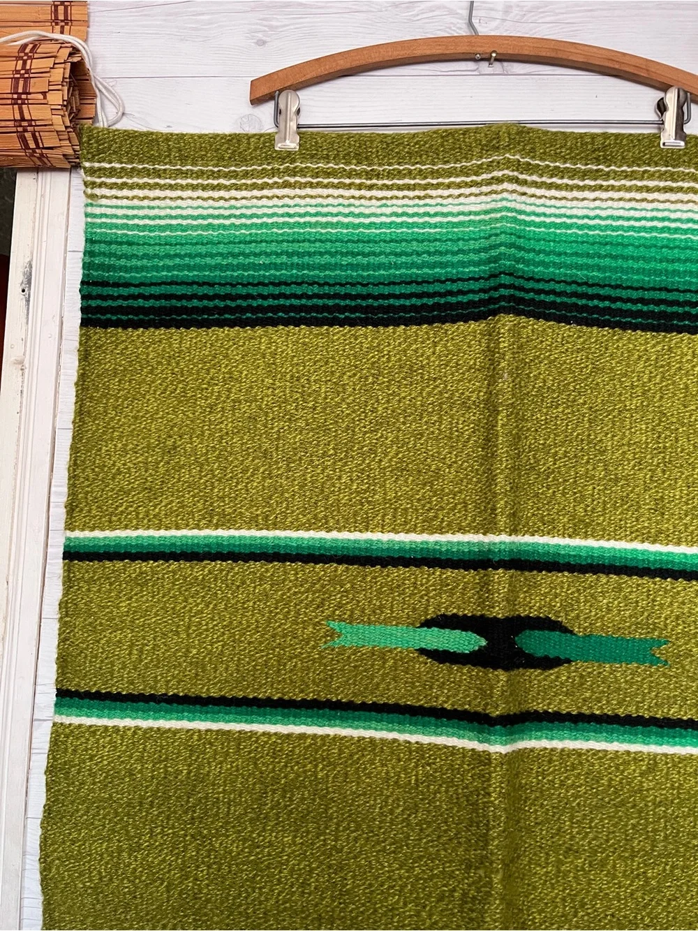 Vintage Mexican Serape Rug Blanket Southwest Wool Textile Red Boho Wall Hanging